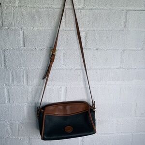 Dooney & Bourke Vintage Pebble Leather Navy Brown Equestrian Crossbody Bag